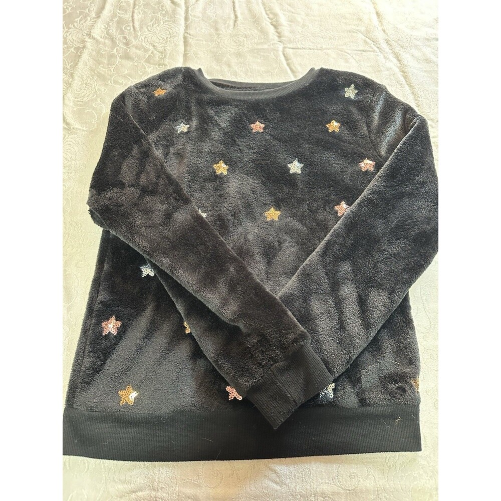 Girls Black Sequin Star Pullover Sweatshirt Size L